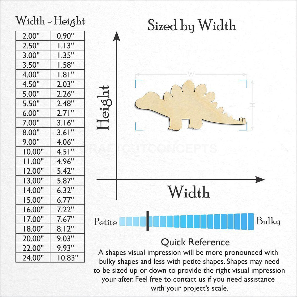 Sizes available for a laser cut Dinosaur Baby Stegosaurus craft blank