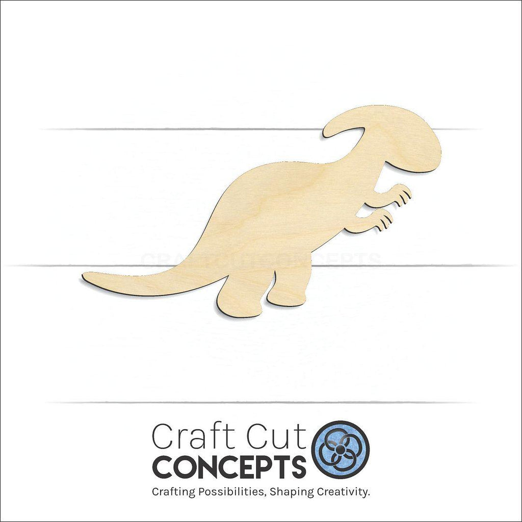 Craft Cut Concepts Logo under a wood Dinosaur Baby Parasaurolophus craft shape and blank