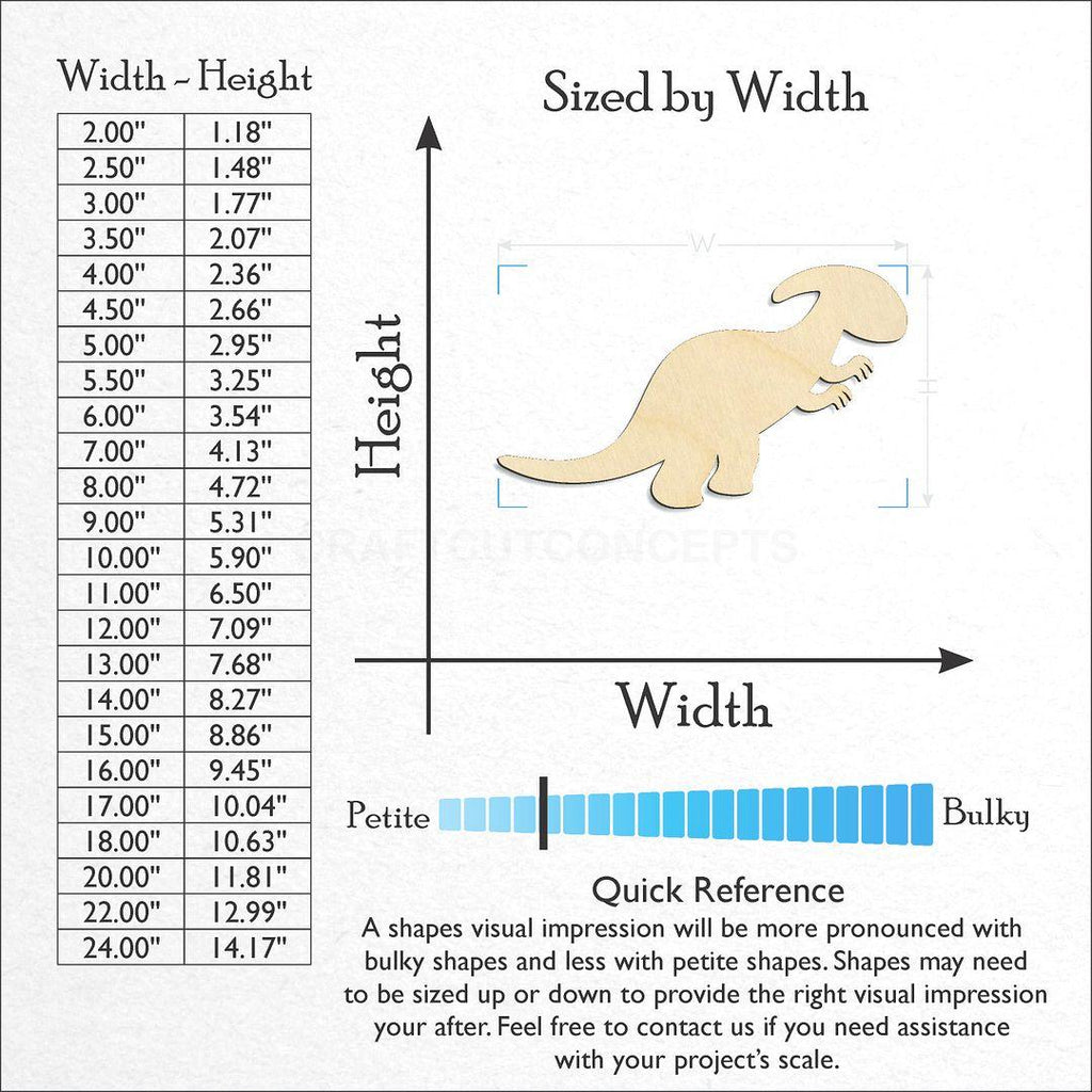 Sizes available for a laser cut Dinosaur Baby Parasaurolophus craft blank