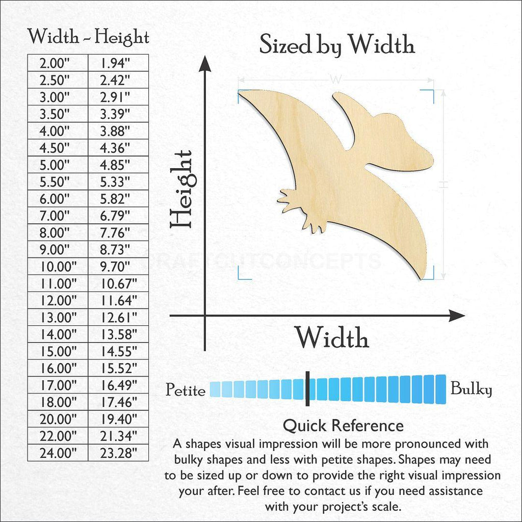 Sizes available for a laser cut Dinosaur Baby Pterodactyl craft blank