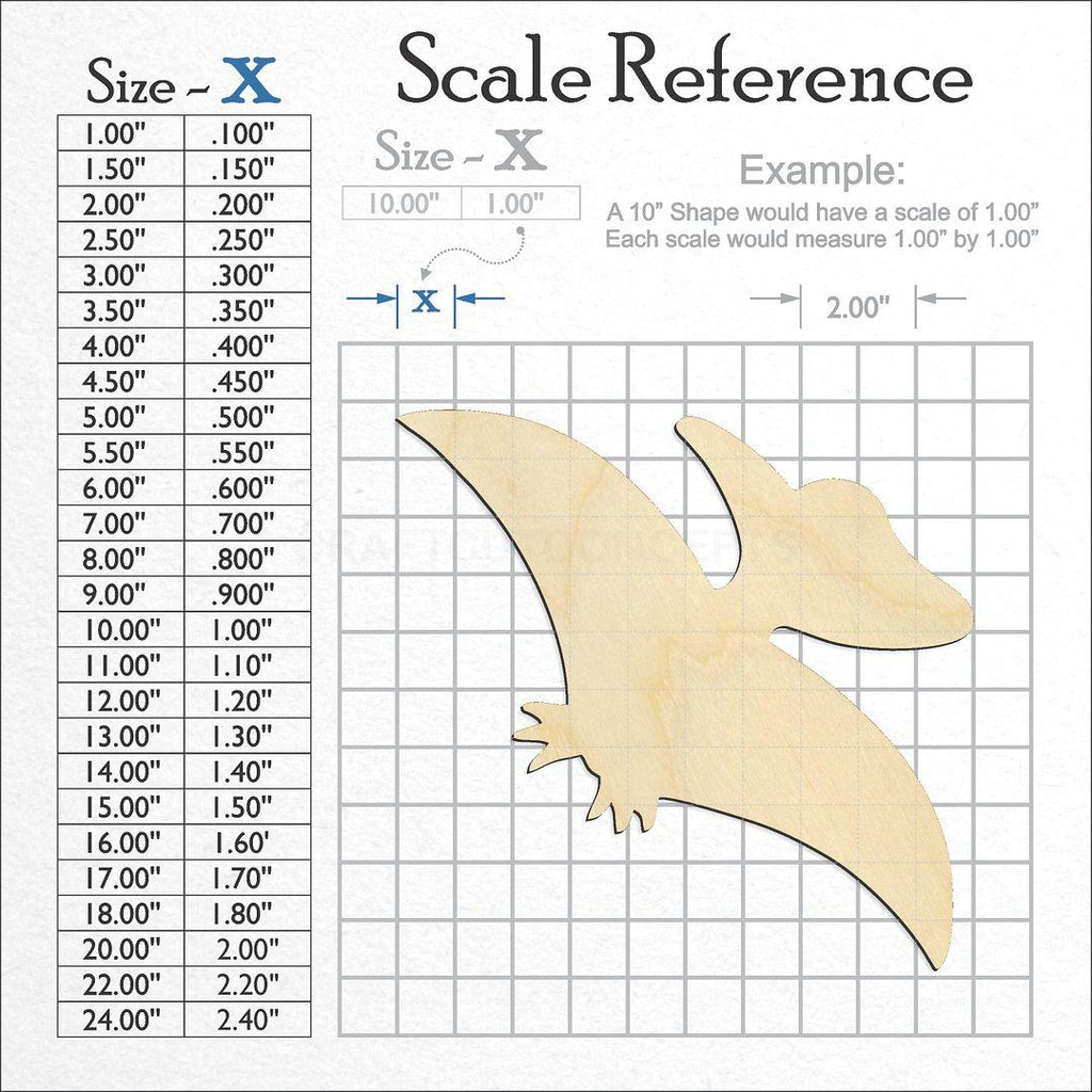 A scale and graph image showing a wood Dinosaur Baby Pterodactyl craft blank