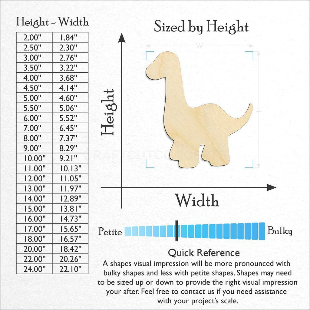 Sizes available for a laser cut Dinosaur Baby Brontosaurus craft blank