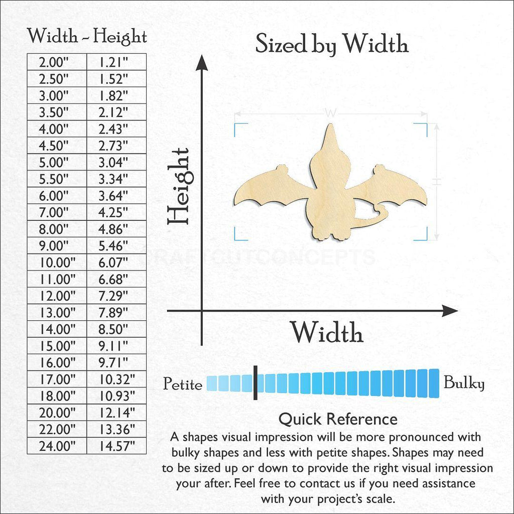 Sizes available for a laser cut Dinosaur Baby Pterodactyl craft blank