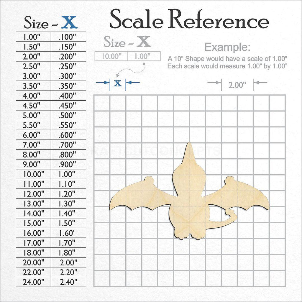 A scale and graph image showing a wood Dinosaur Baby Pterodactyl craft blank