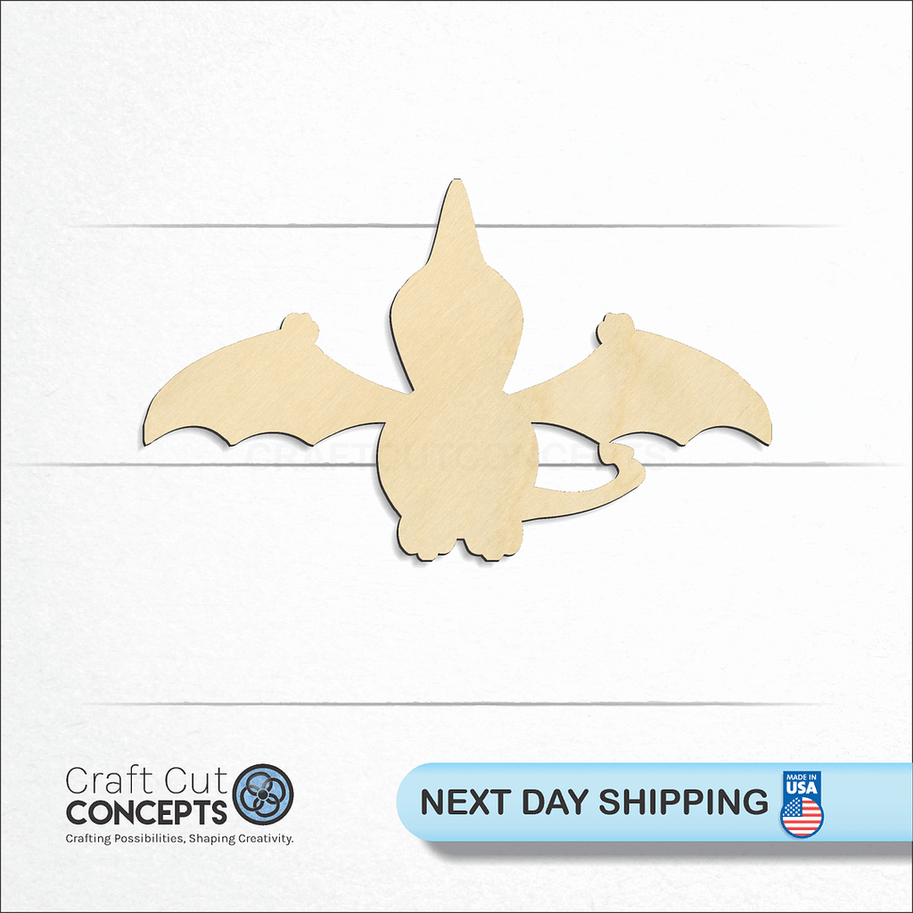 Craft Cut Concepts logo and next day shipping banner with an unfinished wood Dinosaur Baby Pterodactyl craft shape and blank