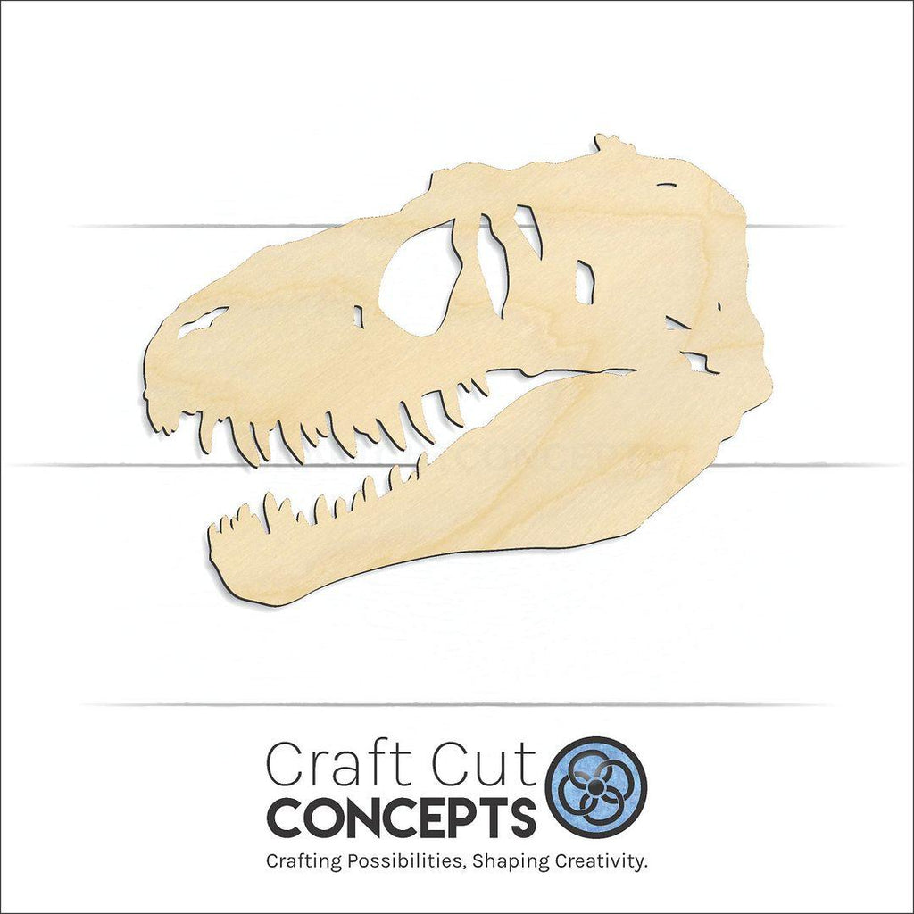 Craft Cut Concepts Logo under a wood Trex Skull craft shape and blank