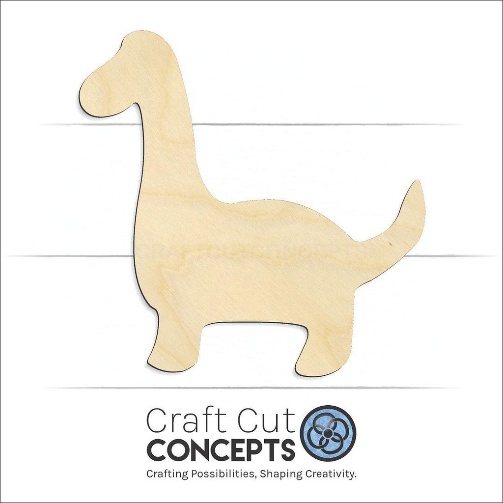 Craft Cut Concepts Logo under a wood Cute Brontosaurus craft shape and blank