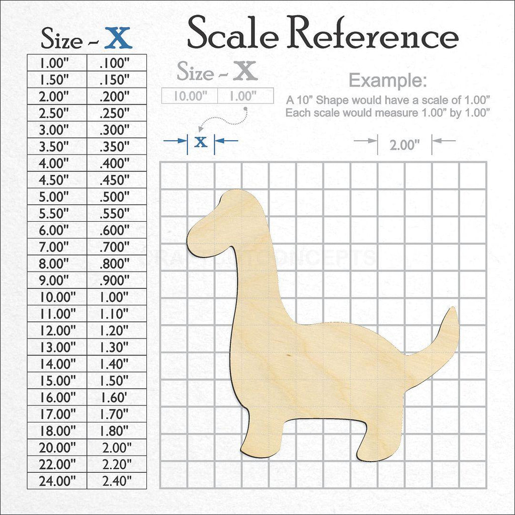 A scale and graph image showing a wood Cute Brontosaurus craft blank