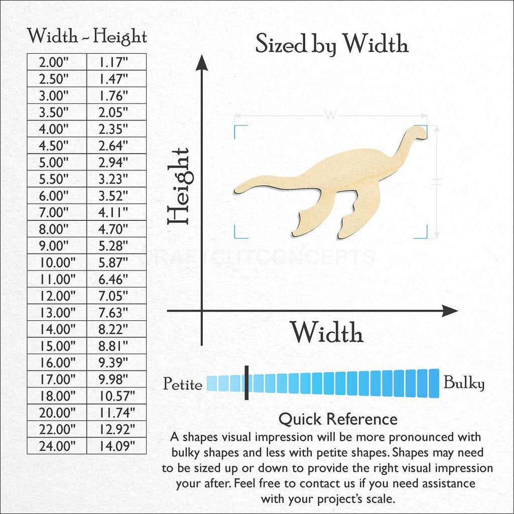 Sizes available for a laser cut Dinosaur craft blank