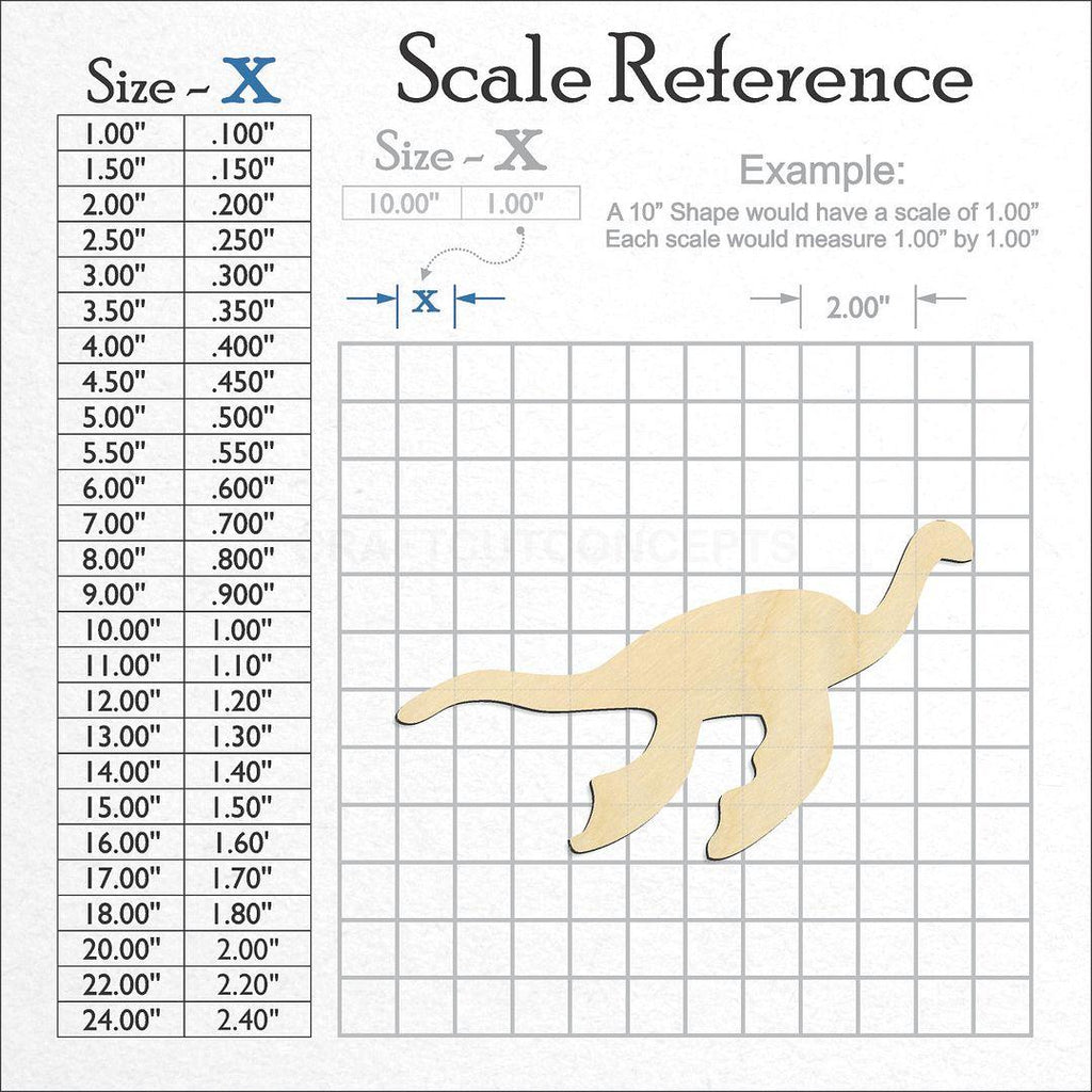 A scale and graph image showing a wood Dinosaur craft blank