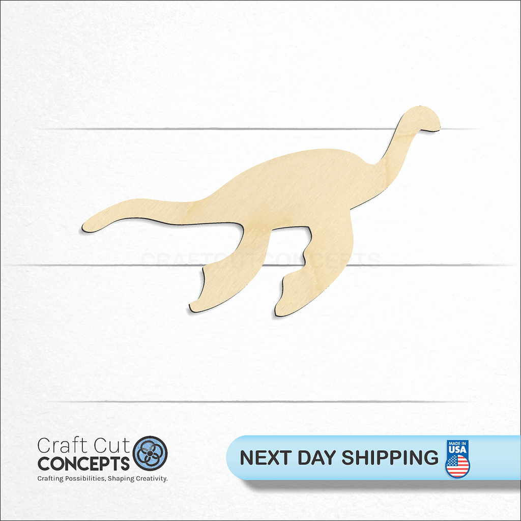 Craft Cut Concepts logo and next day shipping banner with an unfinished wood Dinosaur craft shape and blank