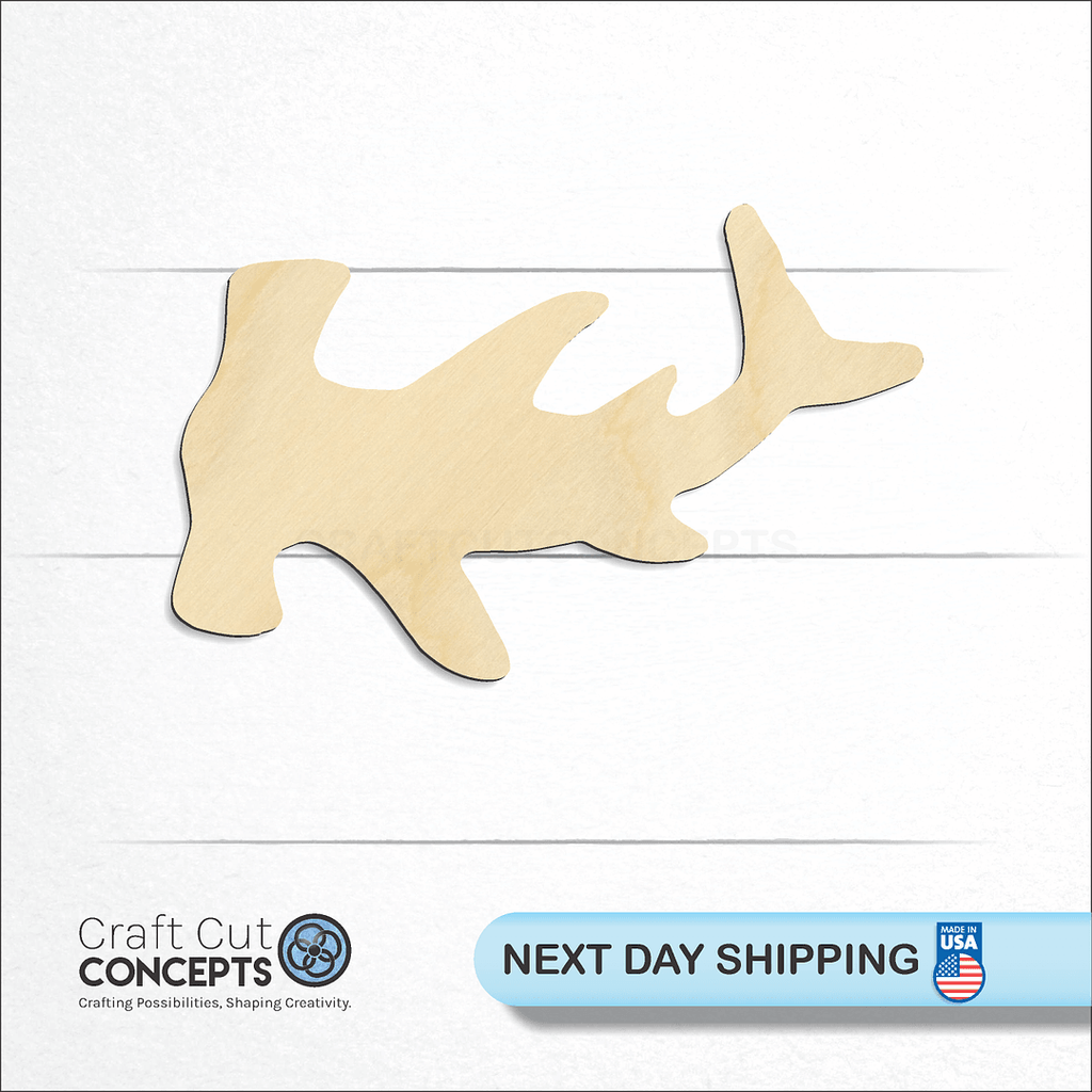 Craft Cut Concepts logo and next day shipping banner with an unfinished wood Shark -3 craft shape and blank