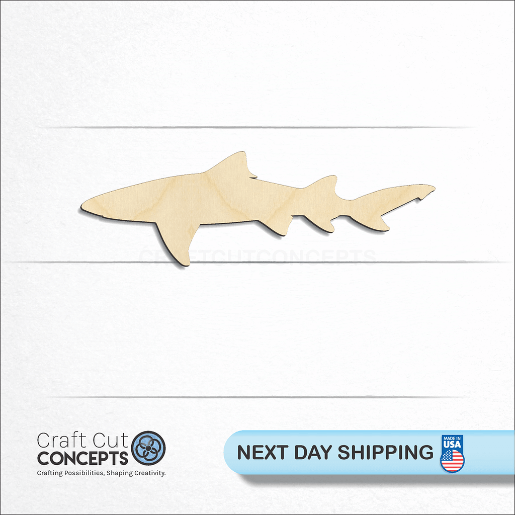 Craft Cut Concepts logo and next day shipping banner with an unfinished wood Shark -5 craft shape and blank