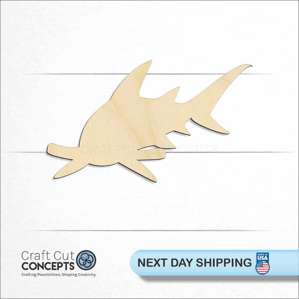 Craft Cut Concepts logo and next day shipping banner with an unfinished wood Shark -6 craft shape and blank