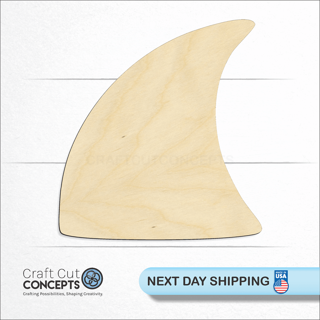 Craft Cut Concepts logo and next day shipping banner with an unfinished wood Shark Fin craft shape and blank