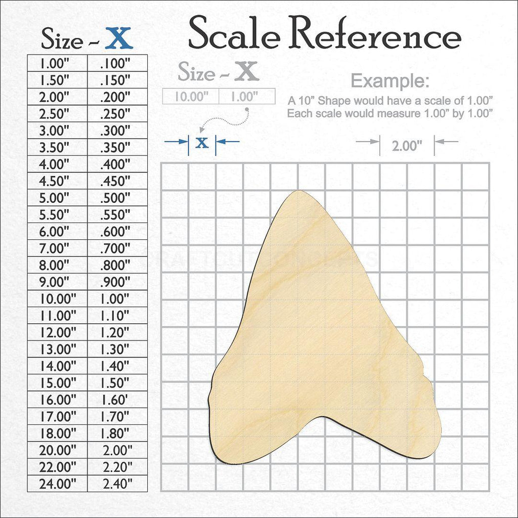 A scale and graph image showing a wood Shark Tooth craft blank