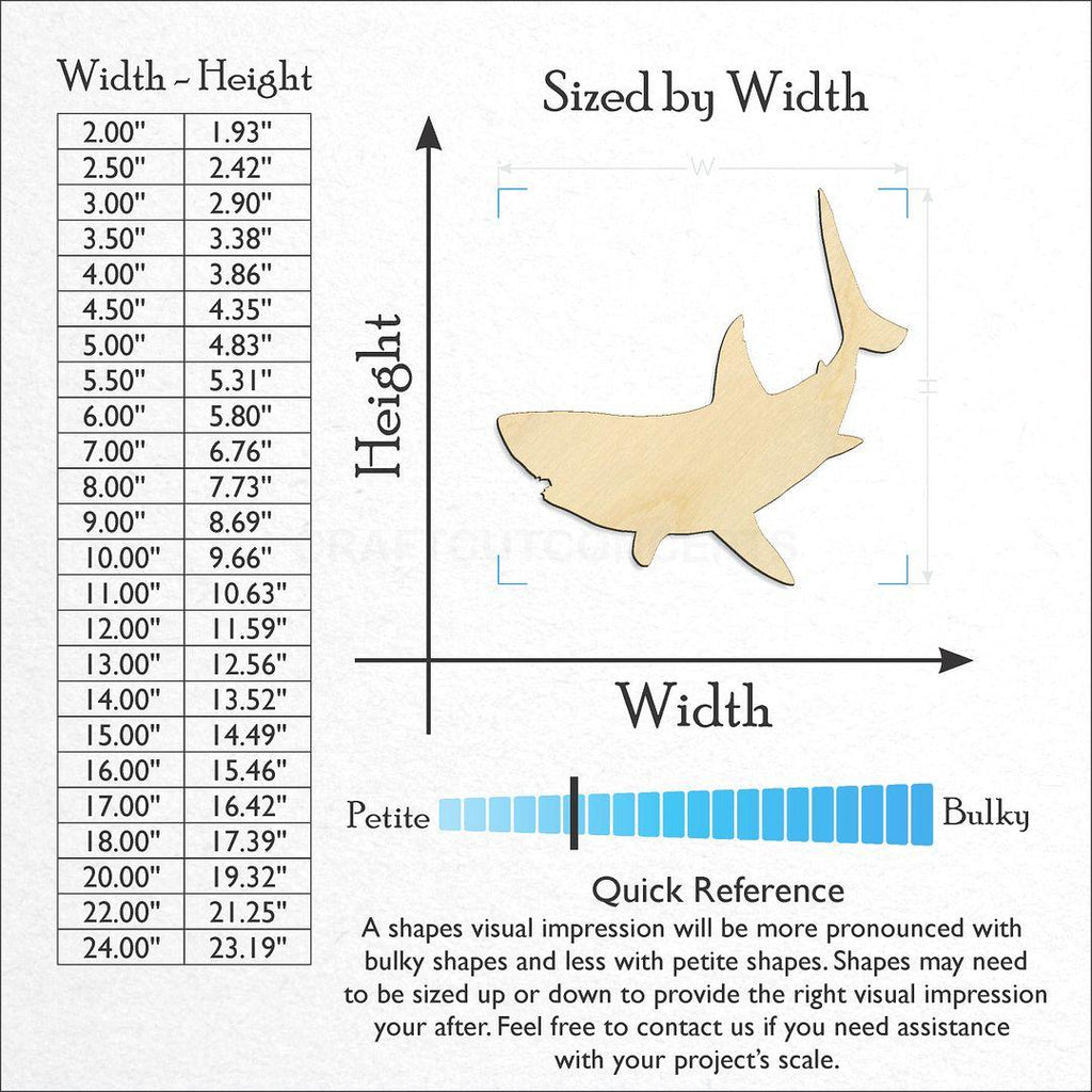 Sizes available for a laser cut Shark-7 craft blank