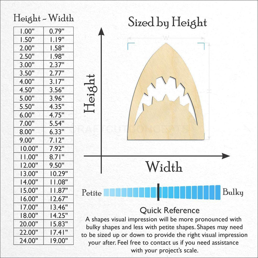 Sizes available for a laser cut Shark Teeth Surf craft blank