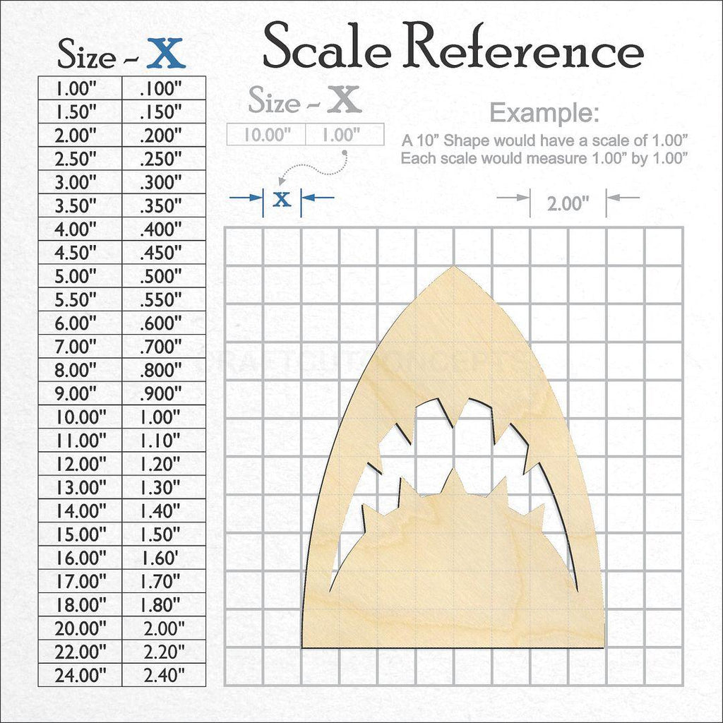 A scale and graph image showing a wood Shark Teeth Surf craft blank