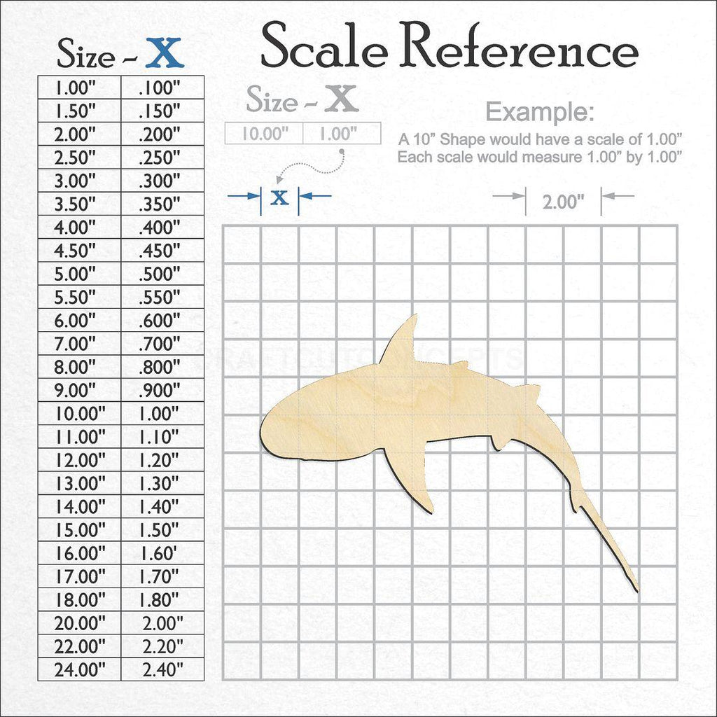 A scale and graph image showing a wood Top Down Shark craft blank