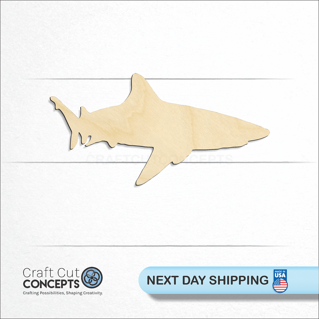 Craft Cut Concepts logo and next day shipping banner with an unfinished wood Shark craft shape and blank