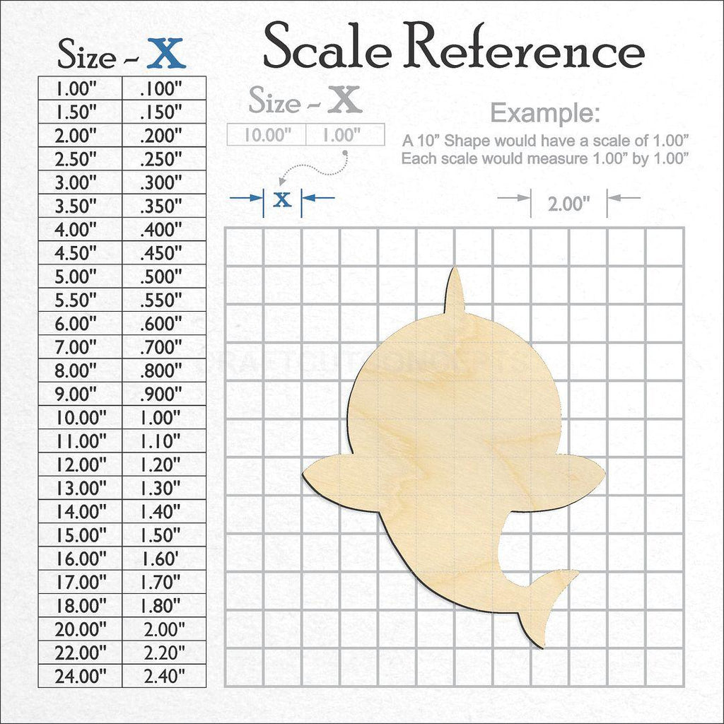 A scale and graph image showing a wood Baby Shark craft blank