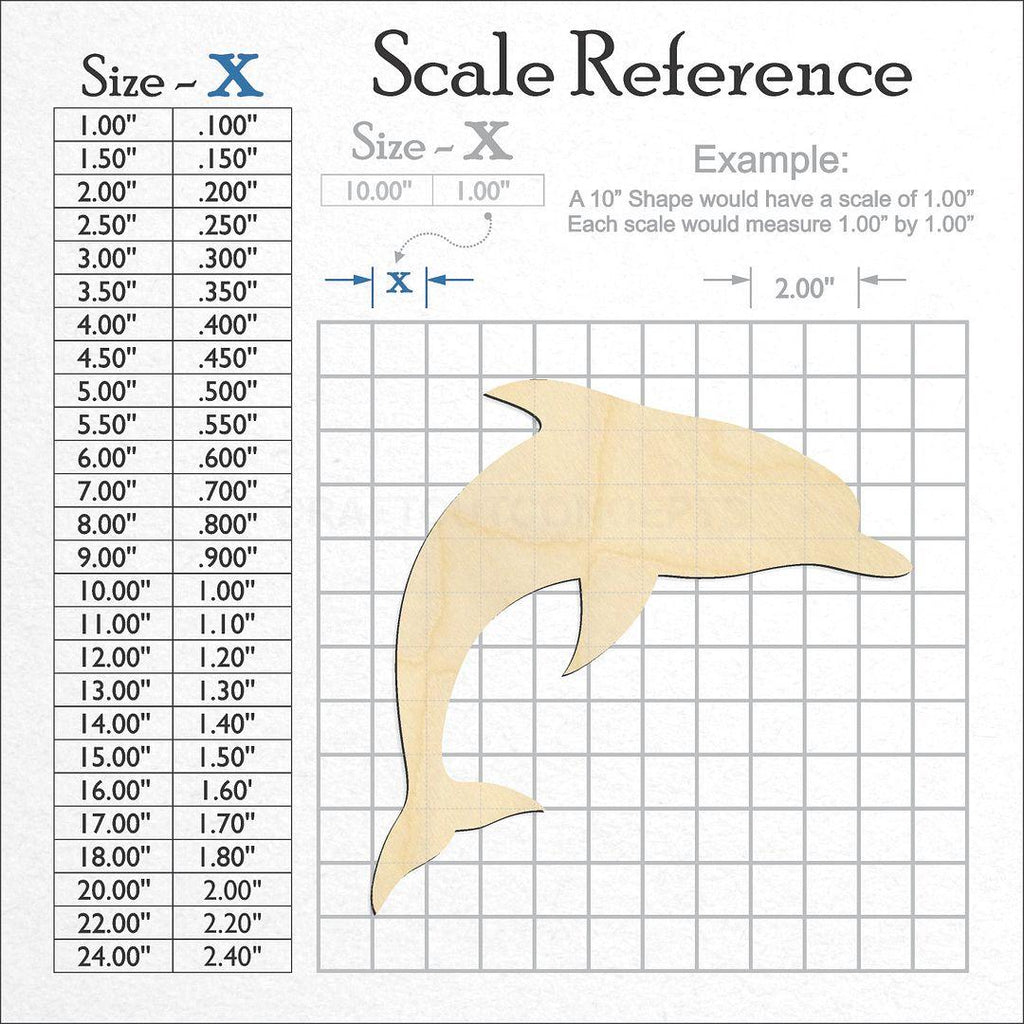 A scale and graph image showing a wood Dolphin -2 craft blank