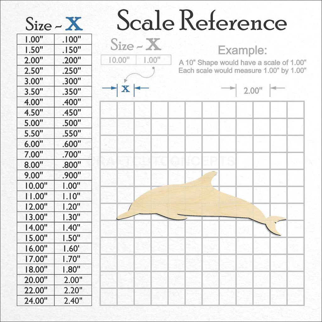 A scale and graph image showing a wood Dolphin -3 craft blank