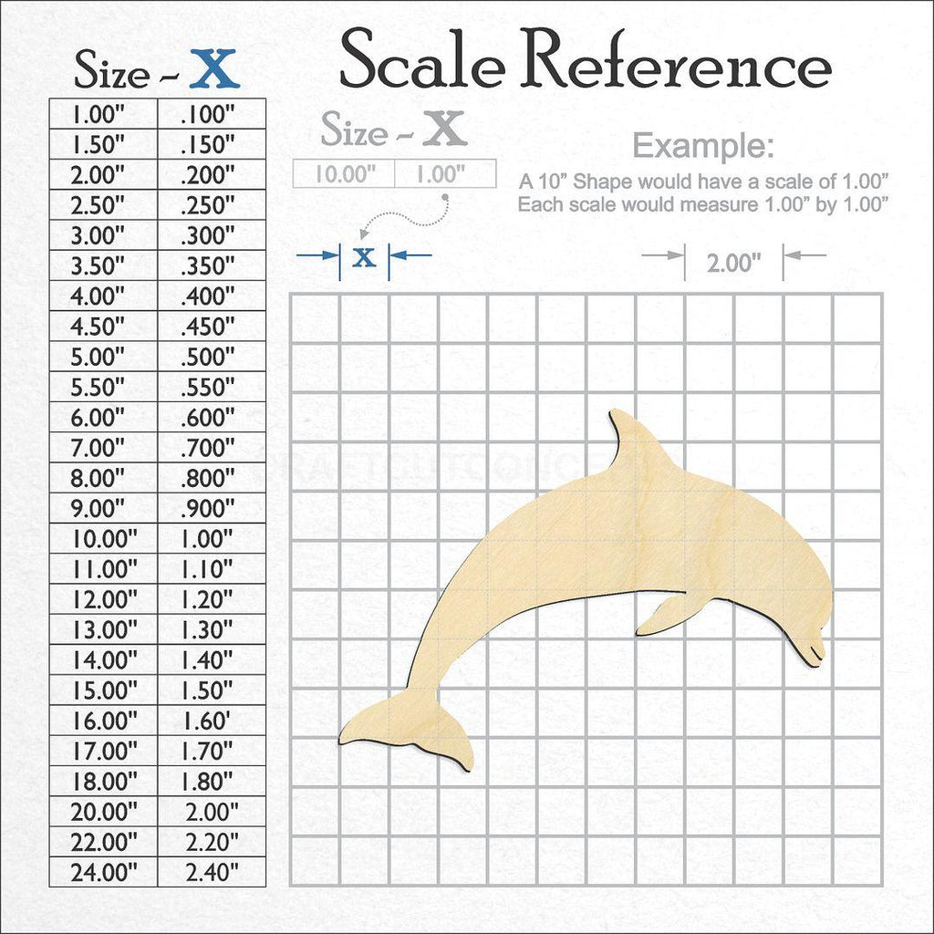 A scale and graph image showing a wood Dolphin -4 craft blank