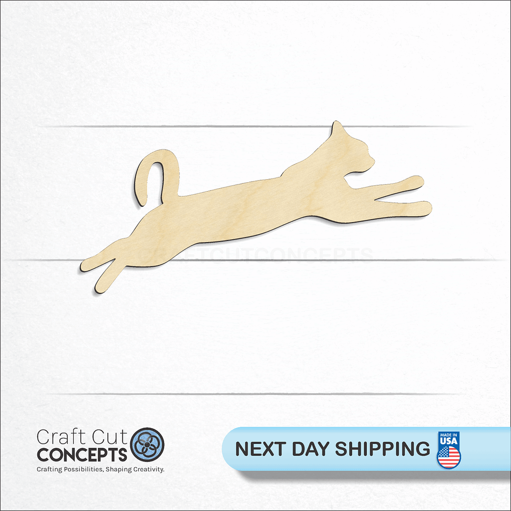 Craft Cut Concepts logo and next day shipping banner with an unfinished wood Cat -2 craft shape and blank