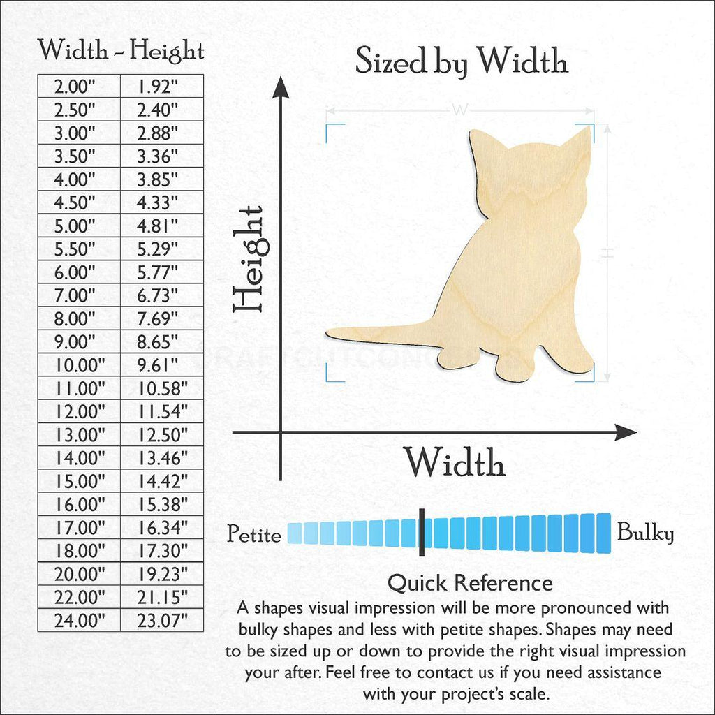 Sizes available for a laser cut Cat Kitten-7 craft blank