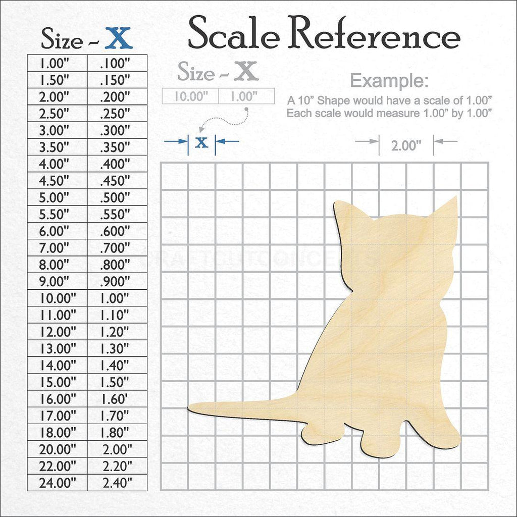 A scale and graph image showing a wood Cat Kitten-7 craft blank