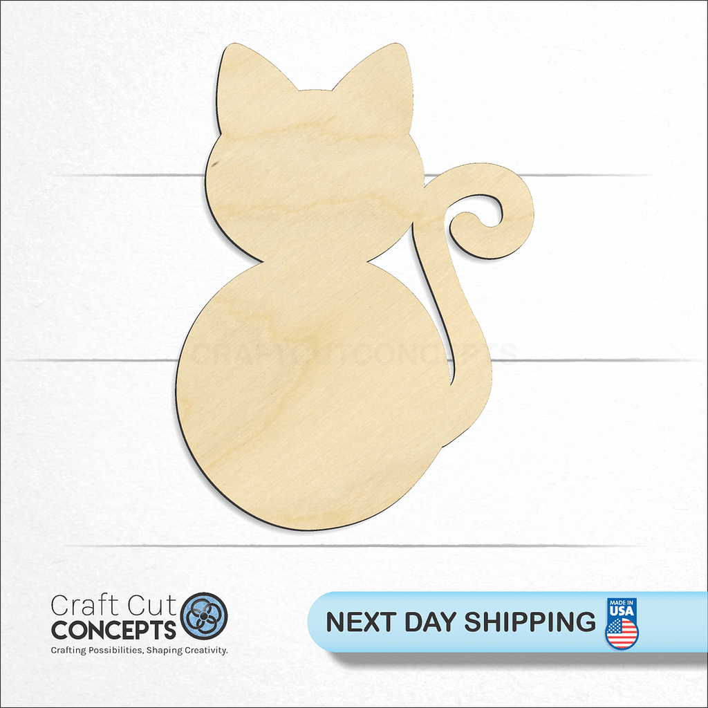 Craft Cut Concepts logo and next day shipping banner with an unfinished wood Cat craft shape and blank