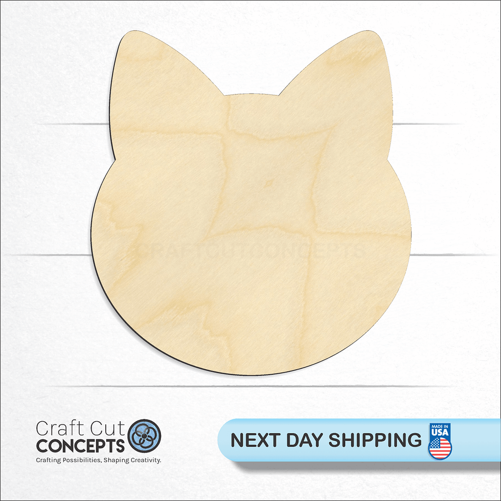 Craft Cut Concepts logo and next day shipping banner with an unfinished wood Cat Head craft shape and blank