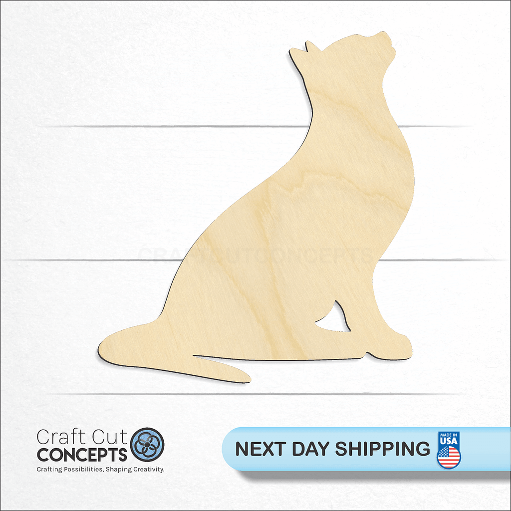 Craft Cut Concepts logo and next day shipping banner with an unfinished wood Cat craft shape and blank