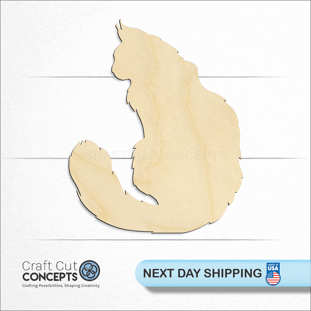 Craft Cut Concepts logo and next day shipping banner with an unfinished wood Cat craft shape and blank