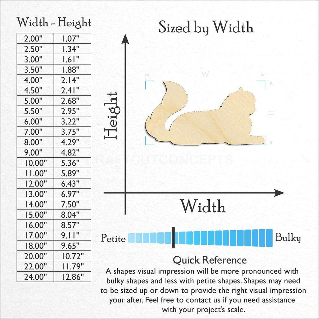 Sizes available for a laser cut Cat craft blank