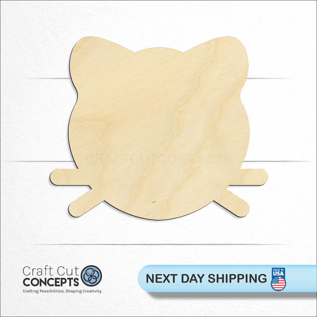 Craft Cut Concepts logo and next day shipping banner with an unfinished wood Cat Head craft shape and blank