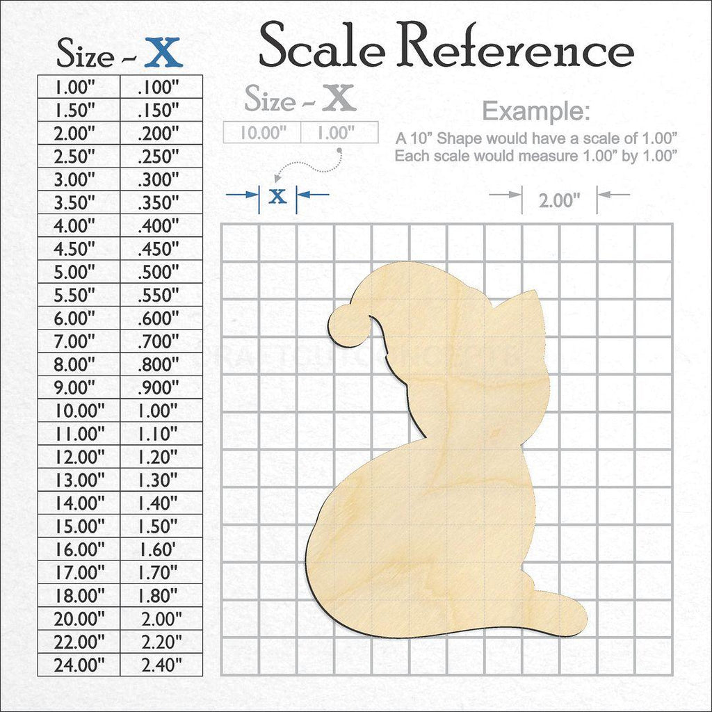 A scale and graph image showing a wood Santa Cat craft blank