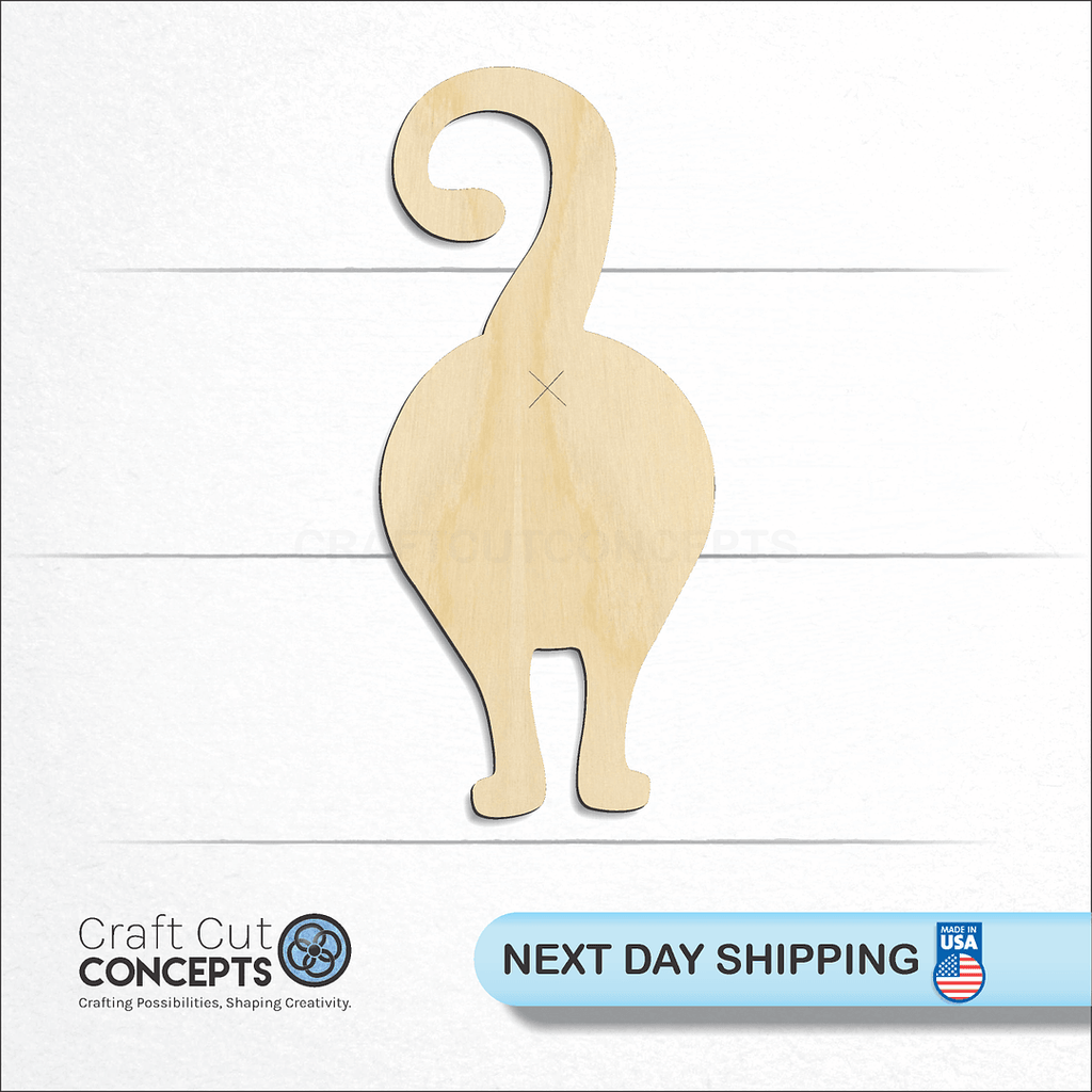 Craft Cut Concepts logo and next day shipping banner with an unfinished wood Santa Cat craft shape and blank