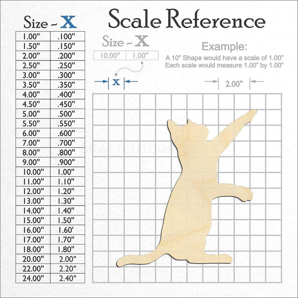 A scale and graph image showing a wood Playful Cat craft blank