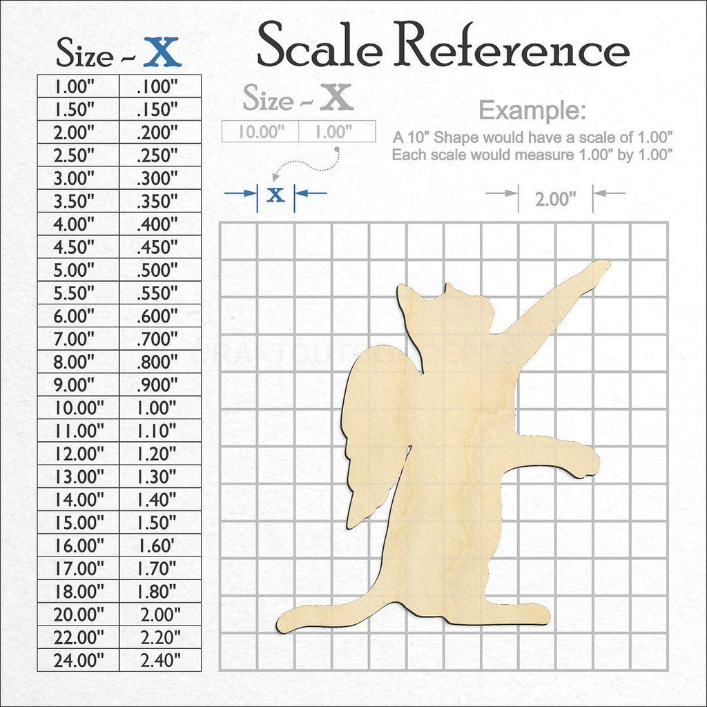 A scale and graph image showing a wood Angel Wing Cat craft blank