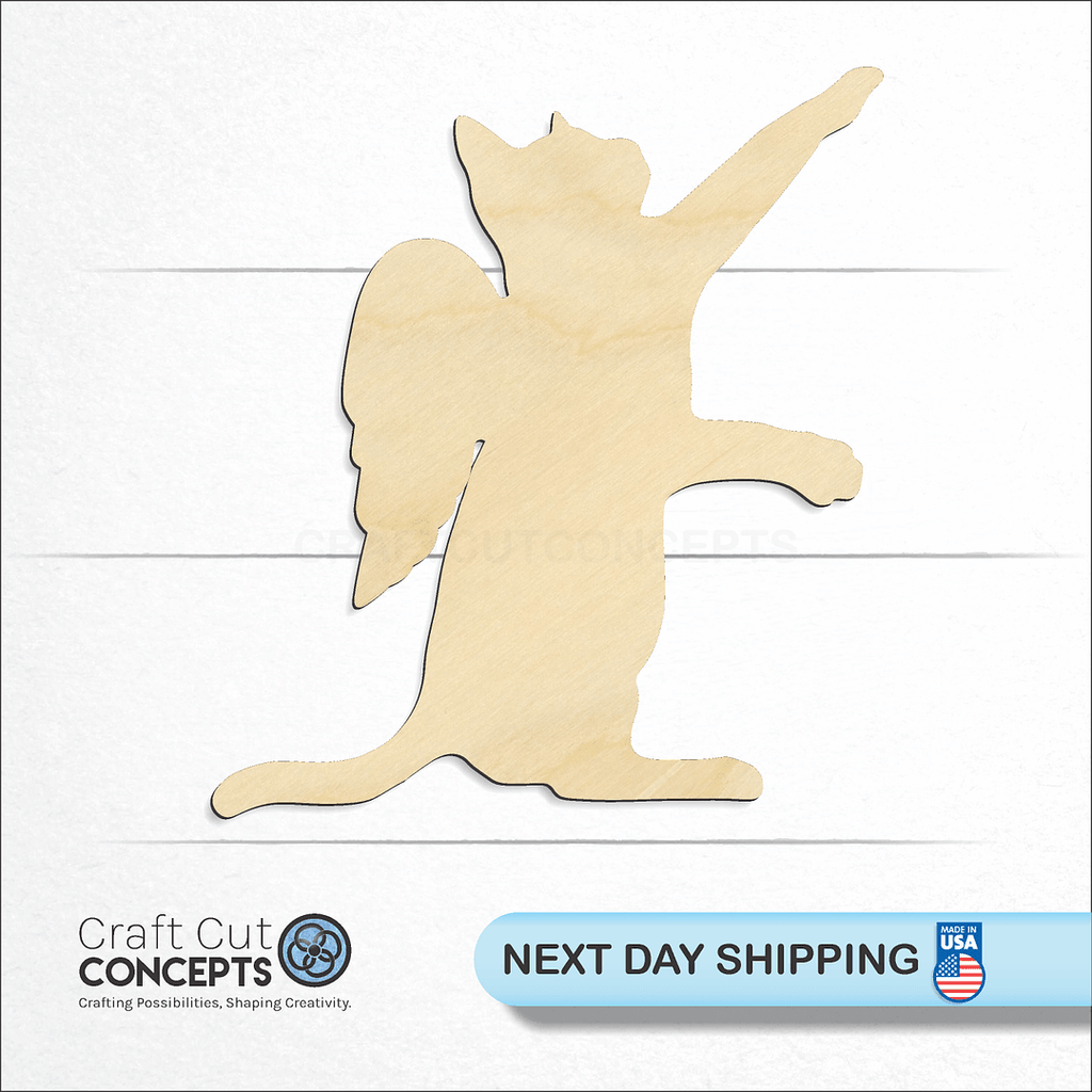 Craft Cut Concepts logo and next day shipping banner with an unfinished wood Angel Wing Cat craft shape and blank