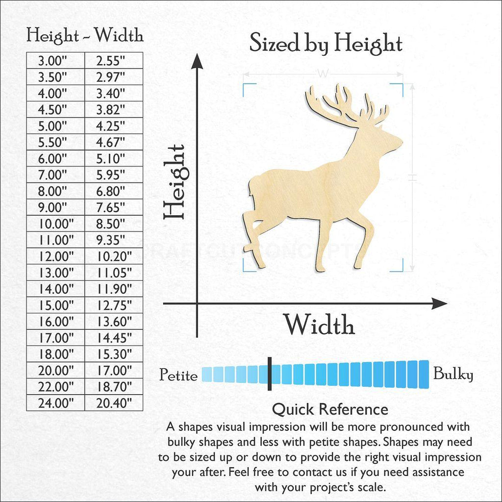 Sizes available for a laser cut Deer-02 craft blank