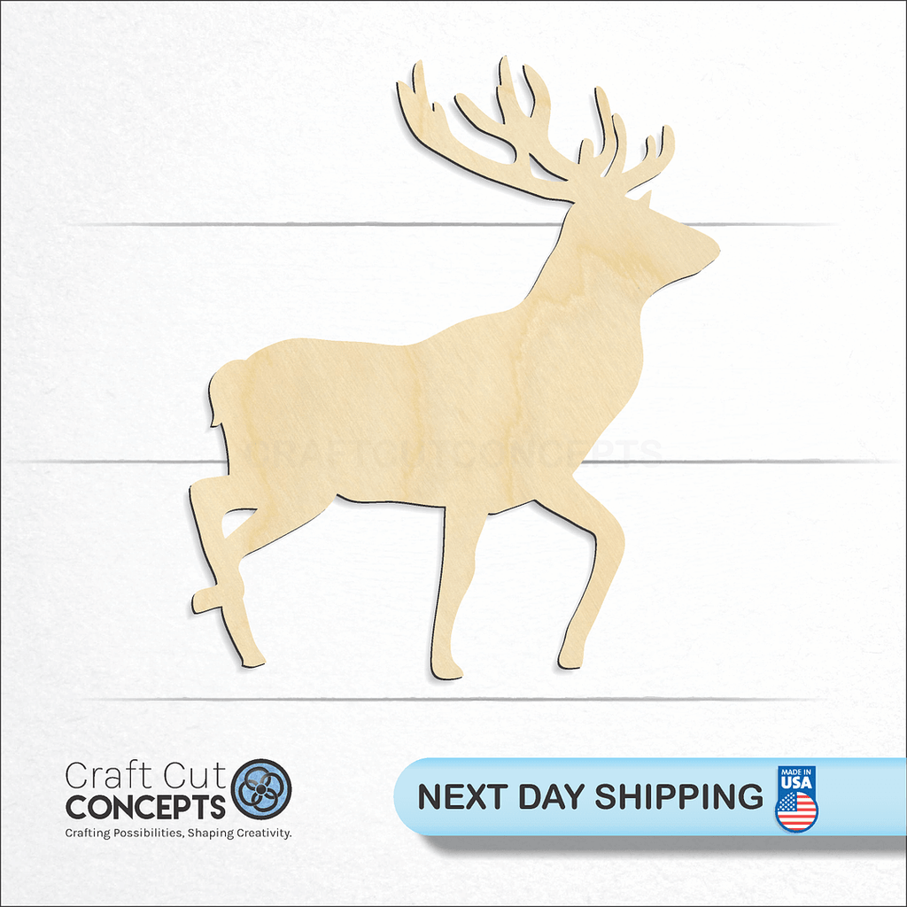 Craft Cut Concepts logo and next day shipping banner with an unfinished wood Deer-02 craft shape and blank