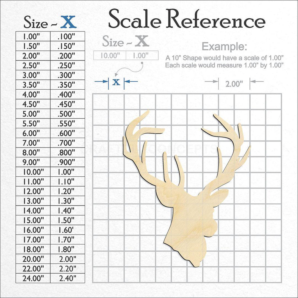 A scale and graph image showing a wood Deer Head-04 craft blank