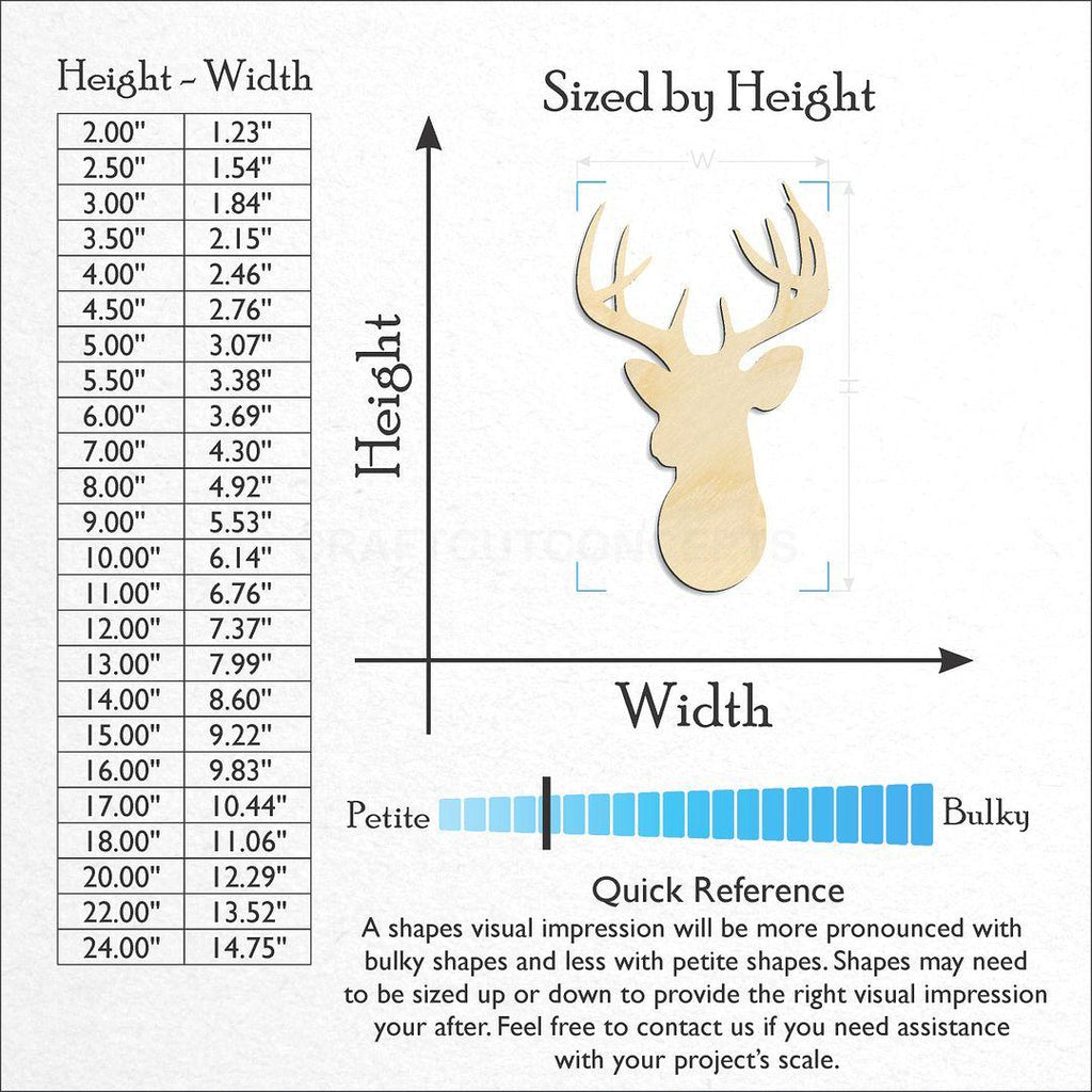 Sizes available for a laser cut Deer Head-05 craft blank