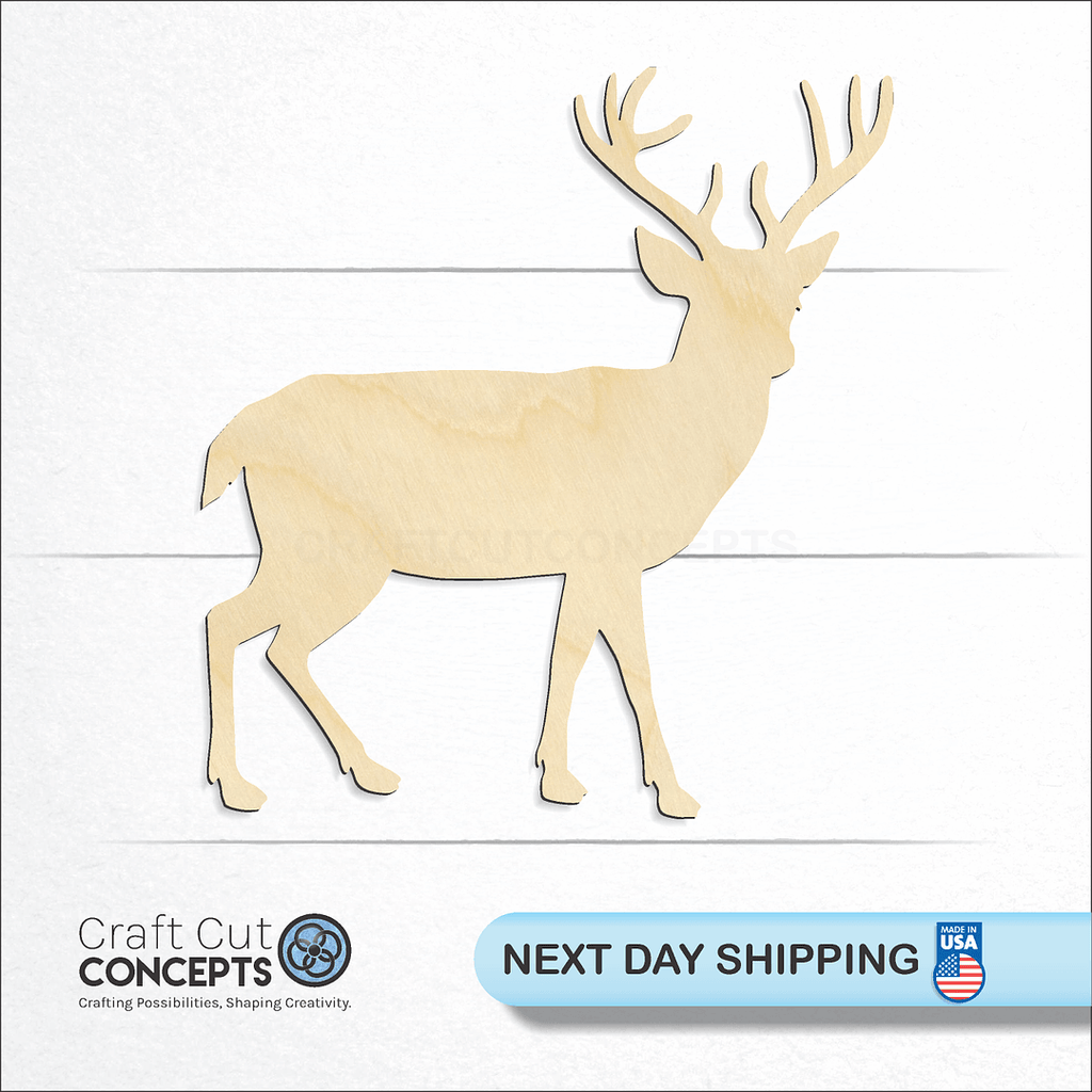 Craft Cut Concepts logo and next day shipping banner with an unfinished wood Deer -07 craft shape and blank