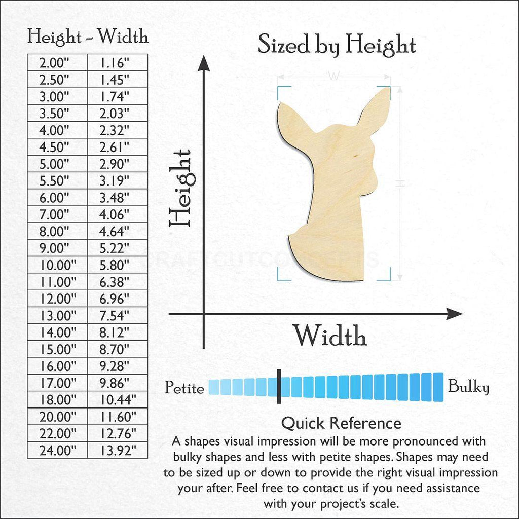 Sizes available for a laser cut Deer -08 craft blank