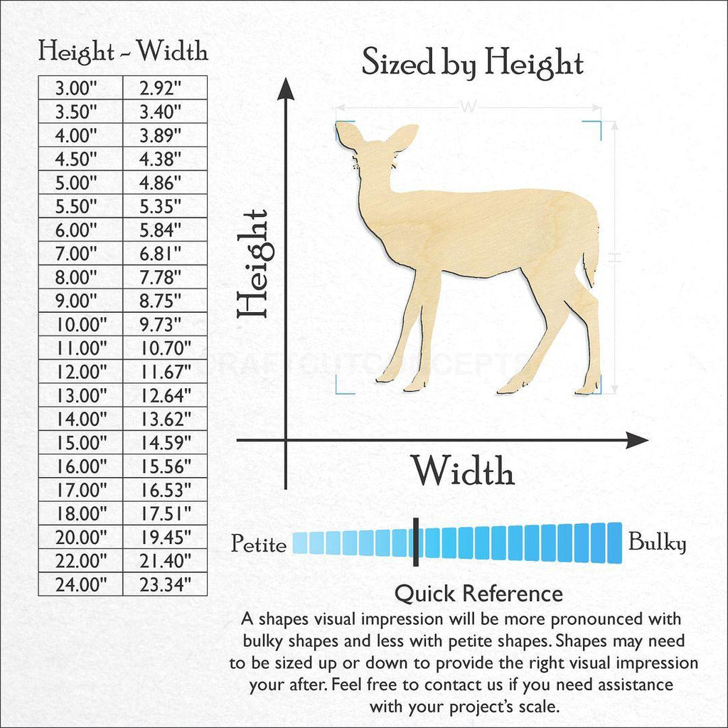 Sizes available for a laser cut Doe Deer craft blank